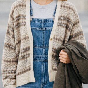 VTG Chrysantheme women's Fair Isle cardigan mohair nuetral colored size Med